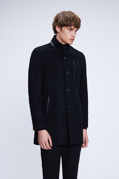 Hatemoğlu Black Regular Fit Judge Collar Woolen Cashmere Coat