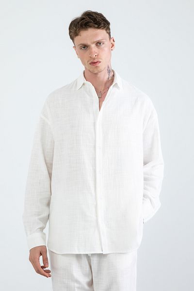 EGHO Men's Cotton Linen Blended Long Sleeve Shirt Pants Set