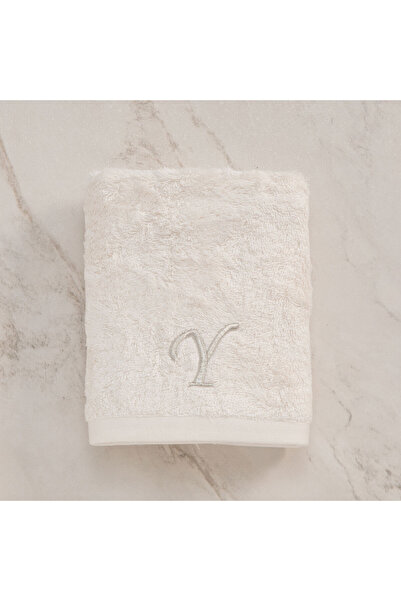 Chakra Ecru Face Towel - Solid Embroidered 50x90 Cm