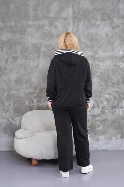 Siyezen Plus Size Stripe Detailed Hooded Suit