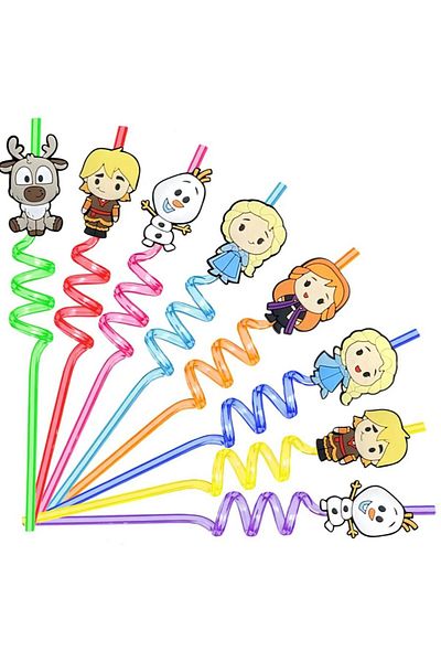Disney 6pcs 6/12Pcs Frozen Elsa Party Drinking Straws Reusable Party Favor Birthday Cartoon Straws Decor ki