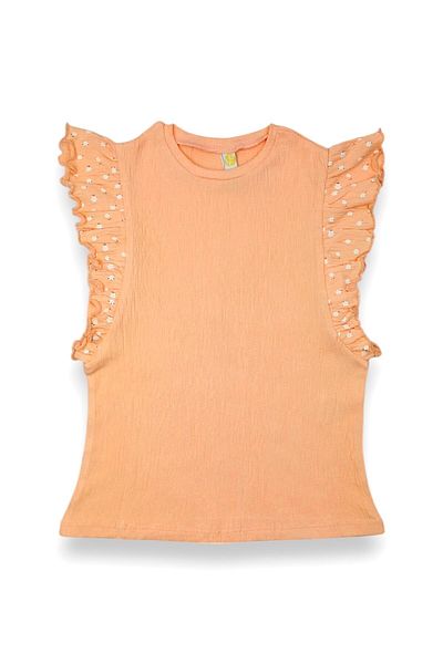 Via Girls 97% Cotton Flower Pattern Cloth Ruffle Sleeve Summer Outfit for 5-8 Years
