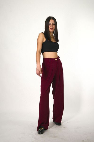 ABBRA Women's Gold Buttoned Elastic Waist Palazzo Trousers