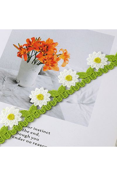 Choice 1Yard 3cm 1yards Green and White Water-soluble Milk Silk Sunflower Embroidery Lace Trim Clothing Acc