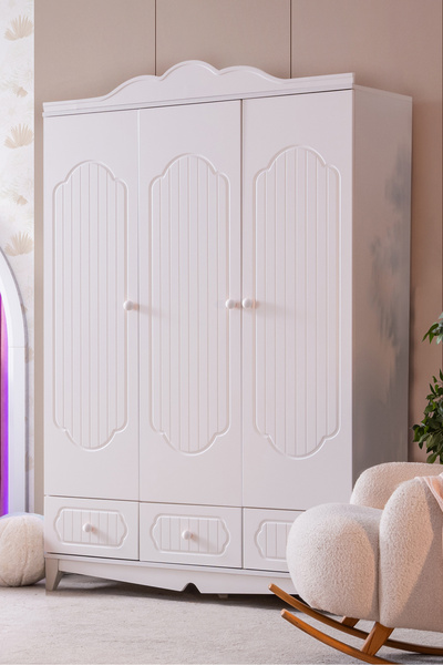 Setay Gardırop, Flower 3 Kapaklı Çekmeceli Dolap - Beyaz