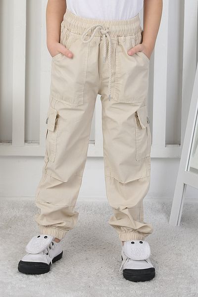 e-çocuk Ανδρικό παντελόνι Chouk Beige με τσέπη Cargo και ελαστική μέση 25212