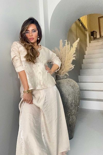 Sohotique By P Fusta evazată din viscoză șifonată de culoarea pietrei