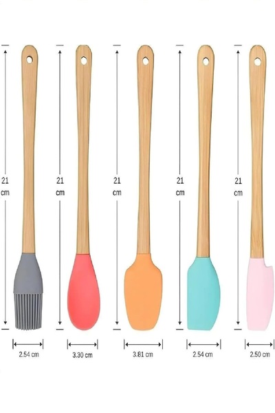 LİZYA BABY Renkli ve Bambu Saplı Silikon Mini Spatula Seti (5li)