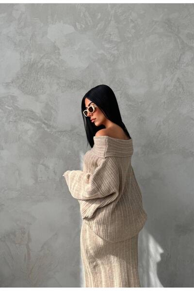 NZL TEKSTİL Madonna Collar Women's Knitting Long Skirt Suit