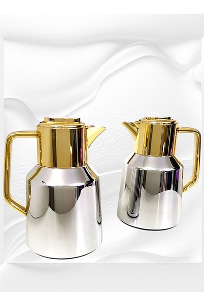 Rema Stainless Steel Coffee and Tea Fridge Thermos Set Attractive Elegant Design Silver/Gold Size 1 Liter