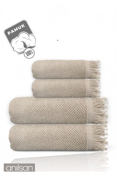 Anılsan Beige Jelena Set of 4 Towels - 100% Cotton, 2 Hand and Bath Towels