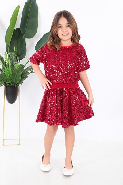 YÜSÜ Devojčin kostim plesačice sa crvenim šljokicama