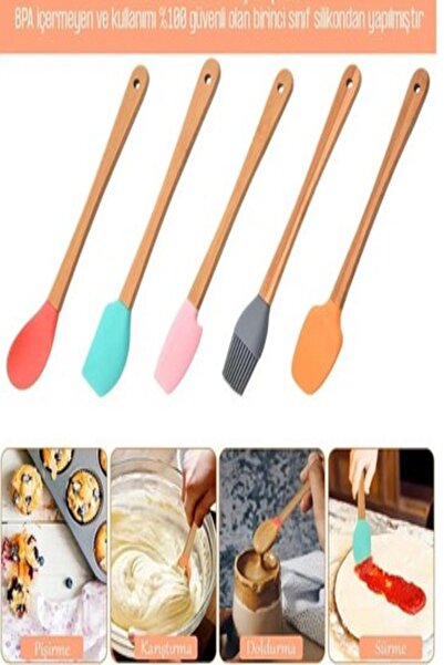 LİZYA BABY Renkli ve Bambu Saplı Silikon Mini Spatula Seti (5li)