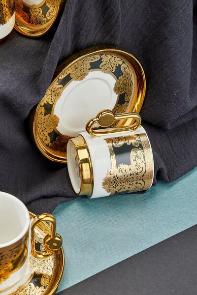 Cooker Luxurious Set of 6 Gold Gilded Porcelain Coffee Cups – Stylish & Special Presentation & Gift