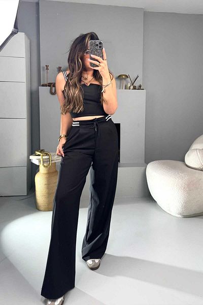 Sohotique By P Black Pants - Contrast Stripe and Waist Detail