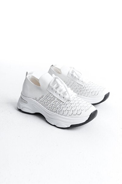 Preshley Women's Rocco White Knitwear Stone Sports Shoes & Sneakers
