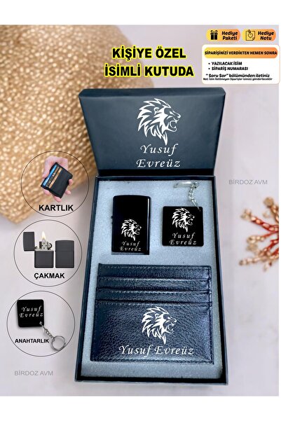 birdoz avm Kişiye Özel İsimli ASLAN TASARIM Benzinli Lüks Çakmak & Kartlık &A...