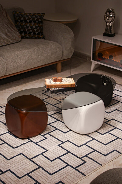 Velura Home & Living Orta Sehpa & Modern Küre Sehpa & Bohem Top Sehpa - Füme ...