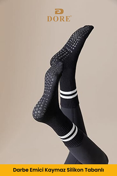 Dore Orijinal Unisex 3 Çift Kaymaz Pilates Ve Yoga Plates Kaydırmaz Tabanlı Çorap Siyah Beyaz Gri