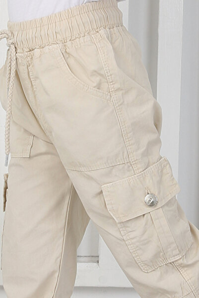 e-çocuk Men's Multiple Beige Trousers with Cargo Pockets and Elastic Waist 25212