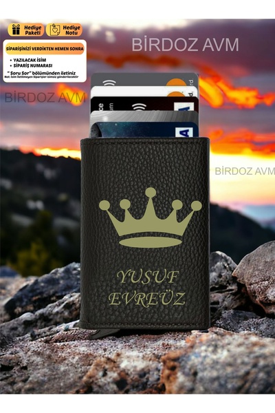 Personalized CROWN Design Black Card Holder Wallet with Gift Mechanism