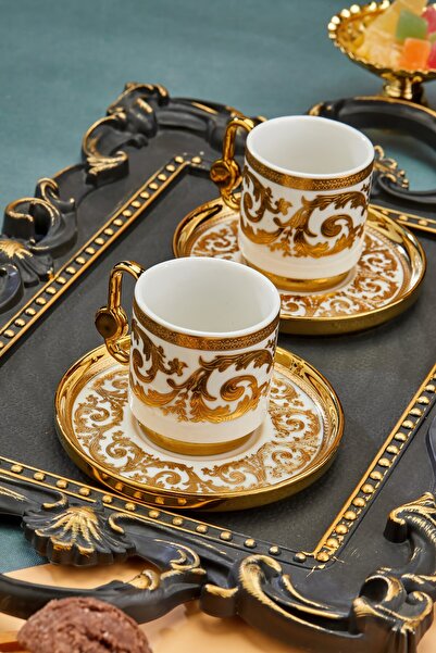 Cooker Set of 2 Gold Gilded Porcelain Coffee Cups - Luxurious and Stylish Coffee Enjoy!