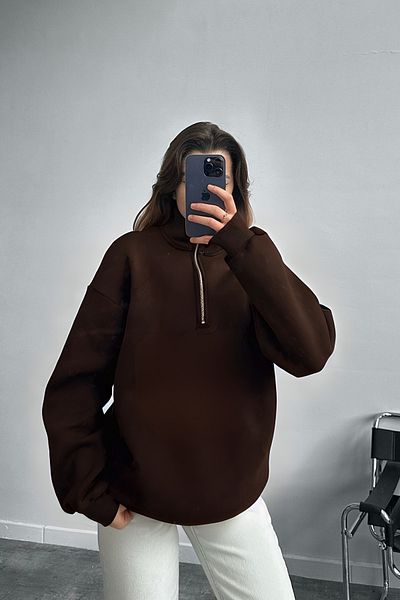 BayBayan Unisex 3 νήματα με μισό φερμουάρ Oversize φούτερ