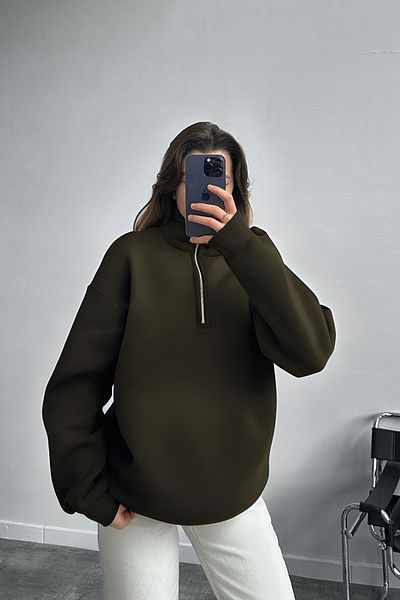 BayBayan Unisex 3 νήματα με μισό φερμουάρ Oversize φούτερ