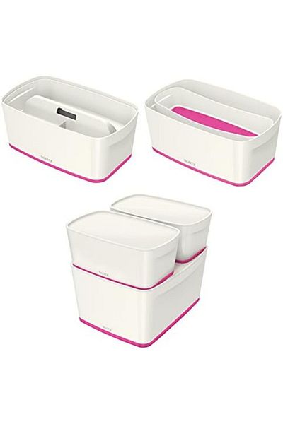 STOREMAX Small Storage Box with Lid - White/Metallic Pink