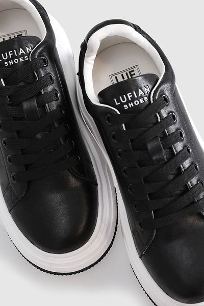 Lufian Piele autentică cu șireturi Talpă confortabilă Pantofi de damă Pantofi sport casual Negru