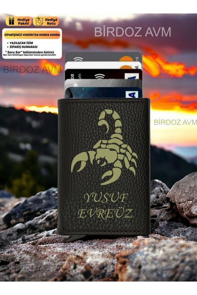 Personalized Name SCORPIO Design Black Card Holder Wallet with Gift Mechanism