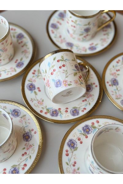 ROY KING Royking Felicity 6-Piece Coffee Cup Set Cyd002 Purple Flower