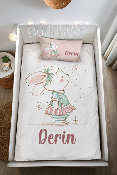 Homamia İsme Özel %100 Pamuk Bebek Nevresim Takımı Kelebekli Tavşan