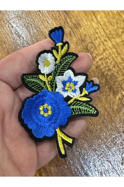Gönülden Tasarım Iron-On Blue Embroidered Flower Coat Sewing Applique 10X6 cm