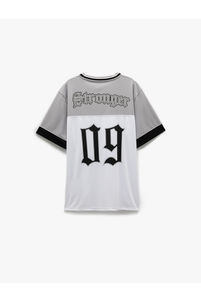 Koton Αθλητικό μπλουζάκι με εμπριμέ κοντό μανίκι με λαιμόκοψη V με λαιμόκοψη