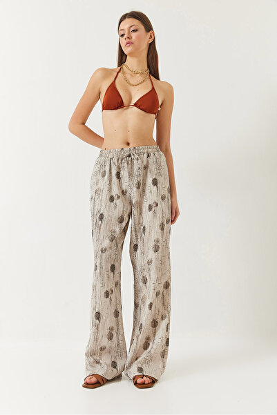 Bianco Lucci Women's Elastic Waist Lace-Up Pocket Detailed Palazzo Trousers 80167 60271064