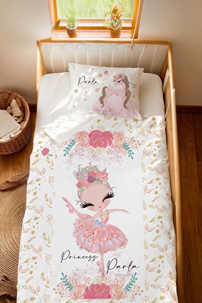 Homamia İsme Özel %100 Pamuk 100x200 Montessori Nevresim Takımı Prenses Balerin