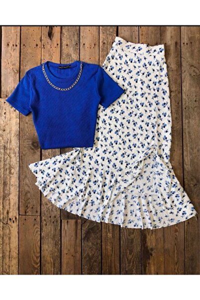 tülaybutik Kadın yazlık çiçekli fırfırlı ETEK  ürün boy 80 cm