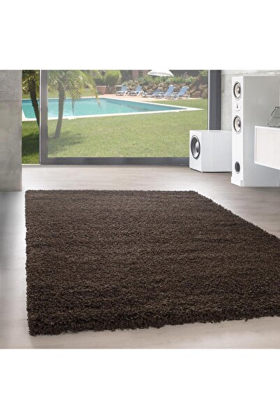 Pixel Modern 30 mm Tüylü Düz Toz Çıkarmaz Antialerjik Kahverengi Dekoratif Shaggy Halı
