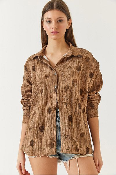 Bianco Lucci Γυναικείο πουκάμισο με στάμπα ώμου Oversize 60398 60271063