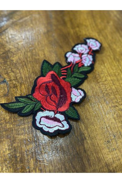 Gönülden Tasarım Iron-On Embroidery Processing Colorful Flowers Coat of Arms Sewing Applique 24X14 cm