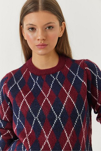 Bianco Lucci Pulover de damă cu decolteu rotund cu model Argyle 241192 60261036