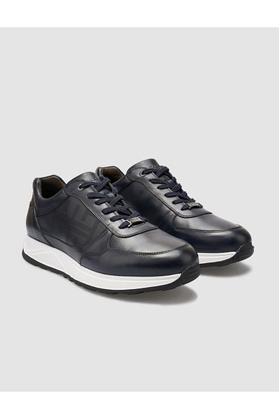 Cabani 100% Genuine Leather Navy Blue Men's Sneakers