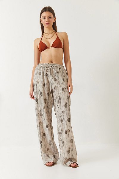 Bianco Lucci Damen-Palazzo-Hose mit elastischem Bund, Schnürung und Taschendetail 80167 60271064