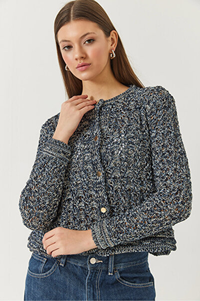 Bianco Lucci Women's Openwork Silvery Sweater Cardigan 20246243