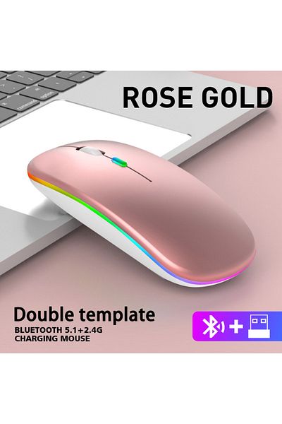 Choice Rose Gold Rechargeable Bluetooth Wireless Mouse with 2.4GHz USB RGB 1600DPI Mouse for Computer Lapto