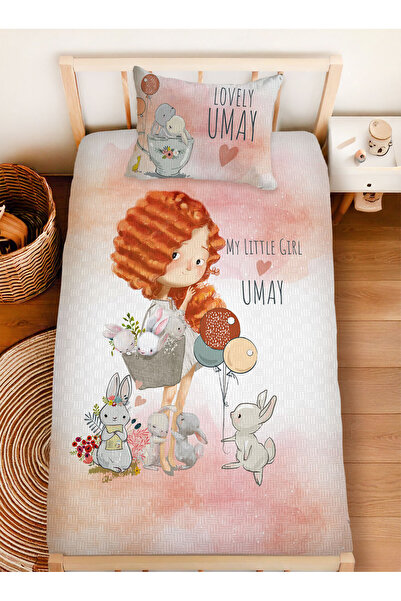 Homamia İsme Özel %100 Pamuk 160x230 Tek Kişilik Pike Takımı Tavşamlı Kızıl Kız