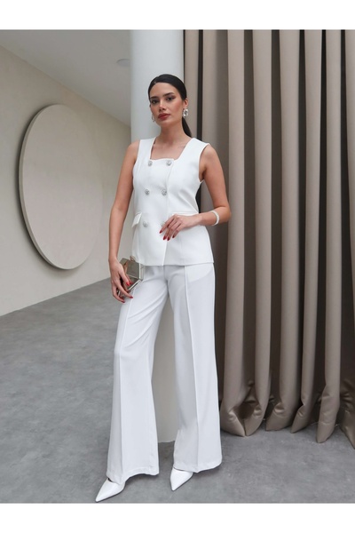 ESRAHELVACI White Stone Buttoned Vest Set