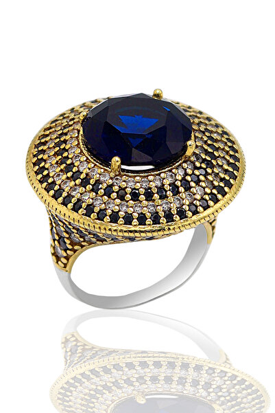 Midyat Nurtaş Gümüş Safir Taşlı Zirkon Süsleme Otantik Gümüş Kadın Yüzük 2010...