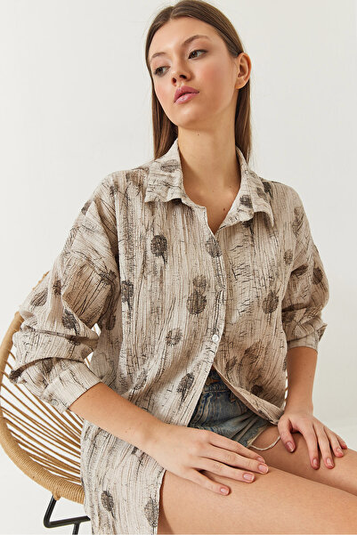 Bianco Lucci Women's Off-Shoulder Printed Oversize Shirt 60398 60271063